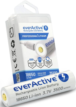 Miniatura produktu: Akumulator everActive 18650 3,7V Li-ion 3500mAh micro USB z zabezpieczeniem BOX (FWEV1865035MBOX)