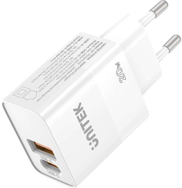 Zdjęcie produktu: Unitek 1x USB-A, 1x USB-C, QC, 20W biała