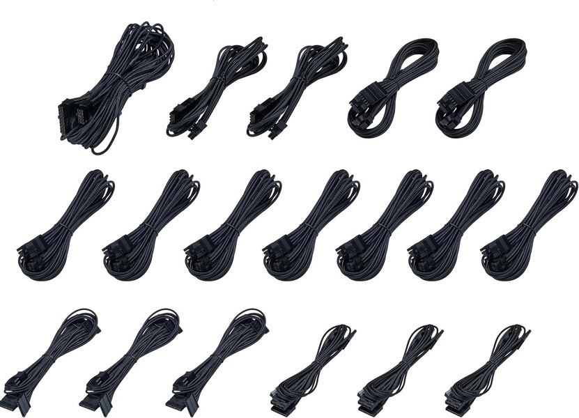 Zdjęcie produktu: Zestaw kabli do zasilaczy Phanteks Revolt Black Individually Sleeved Cables (PH-CBKT-CO_BK01) Zdjęcie produktu: Zestaw kabli do zasilaczy Phanteks Revolt Black Individually Sleeved Cables (PH-CBKT-CO_BK01)