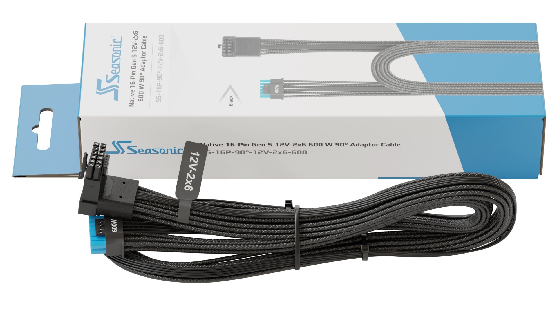 Kabel Seasonic 16-pin Gen 5 12V-2x6 Black 600W 700mm kątowy (SS-16P-90-12V-2x6-600) Kabel Seasonic 16-pin Gen 5 12V-2x6 Black 600W 700mm kątowy (SS-16P-90-12V-2x6-600)