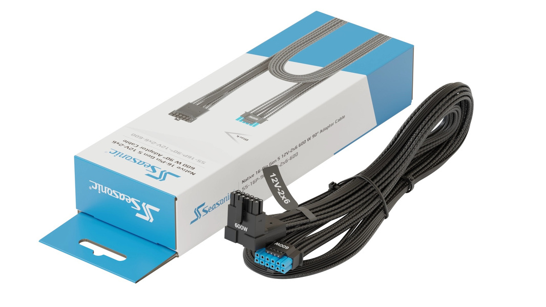 Zdjęcie produktu: Kabel Seasonic 16-pin Gen 5 12V-2x6 Black 600W 700mm kątowy (SS-16P-90-12V-2x6-600) Zdjęcie produktu: Kabel Seasonic 16-pin Gen 5 12V-2x6 Black 600W 700mm kątowy (SS-16P-90-12V-2x6-600)