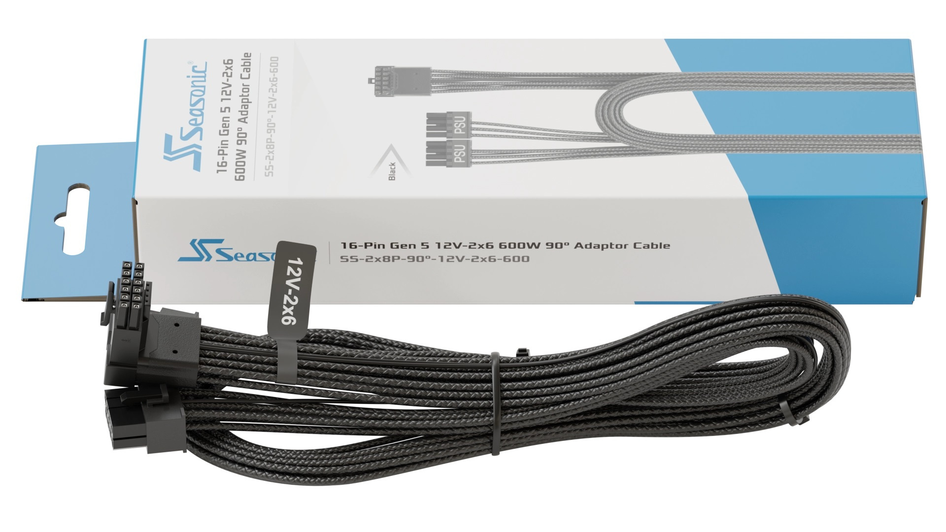 Kabel Seasonic 16-pin Gen 5 12V-2x6 Black 600W 700mm kątowy (SS-2x8P-90-12V-2x6-600) Kabel Seasonic 16-pin Gen 5 12V-2x6 Black 600W 700mm kątowy (SS-2x8P-90-12V-2x6-600)