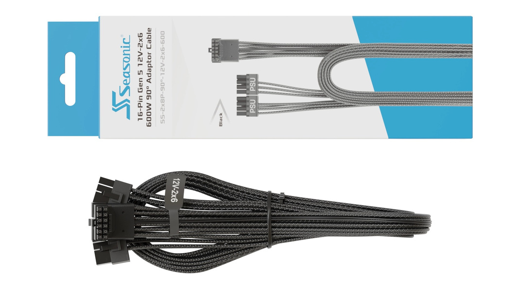 Zdjęcie produktu: Kabel Seasonic 16-pin Gen 5 12V-2x6 Black 600W 700mm kątowy (SS-2x8P-90-12V-2x6-600) Zdjęcie produktu: Kabel Seasonic 16-pin Gen 5 12V-2x6 Black 600W 700mm kątowy (SS-2x8P-90-12V-2x6-600)