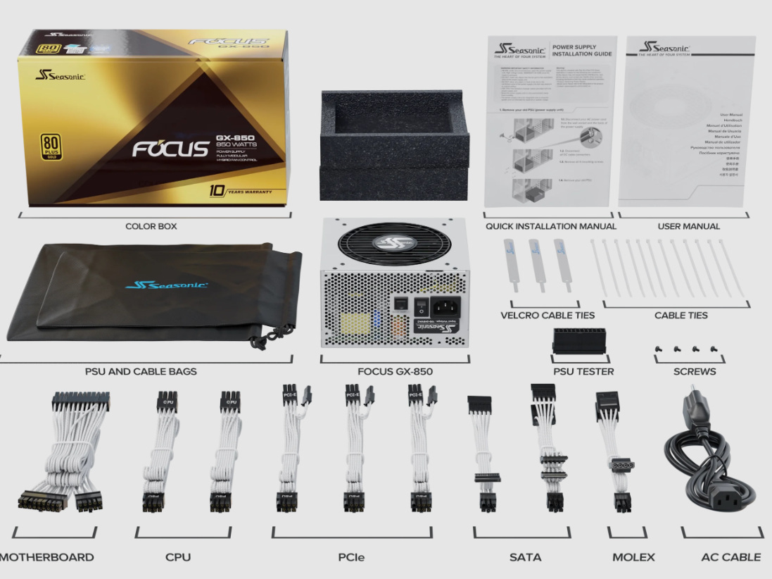 Zasilacz Seasonic FOCUS GX-850 White 80Plus Gold 850W Zasilacz Seasonic FOCUS GX-850 White 80Plus Gold 850W