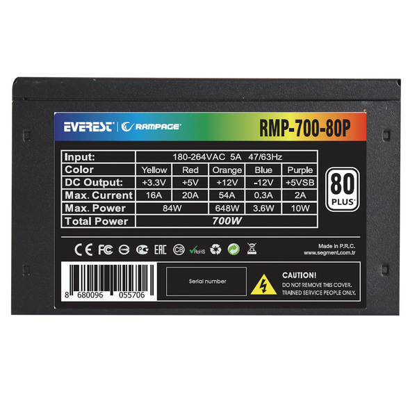 Zdjęcie produktu: Zasilacz komputerowy Rampage ATX 80 Plus RMP-700 700W PFC 120mm