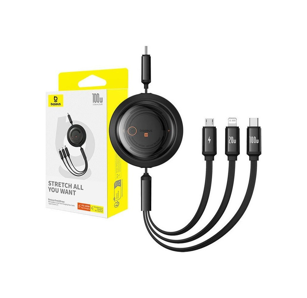 Przewód zwijany USB-C - Lightning/USB-C/micro USB 100W