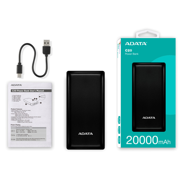 Zdjęcie produktu: ADATA PowerBank C20 20000mAh 3,7A czarny