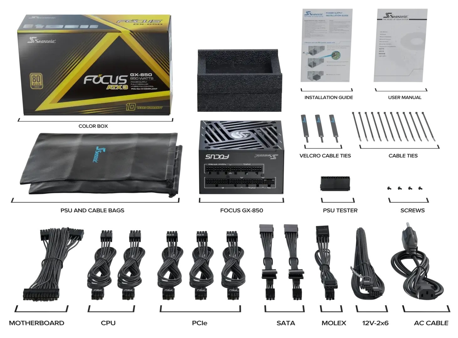 Seasonic FOCUS GX-850 v4 ATX 3.1 PCIe 5.1 Black Gold 850W