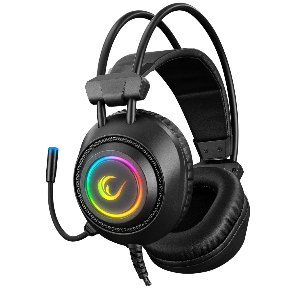 Słuchawki Rampage RM-K19 gamingowe z mikrofonem, nauszne, RGB, USB, czarne