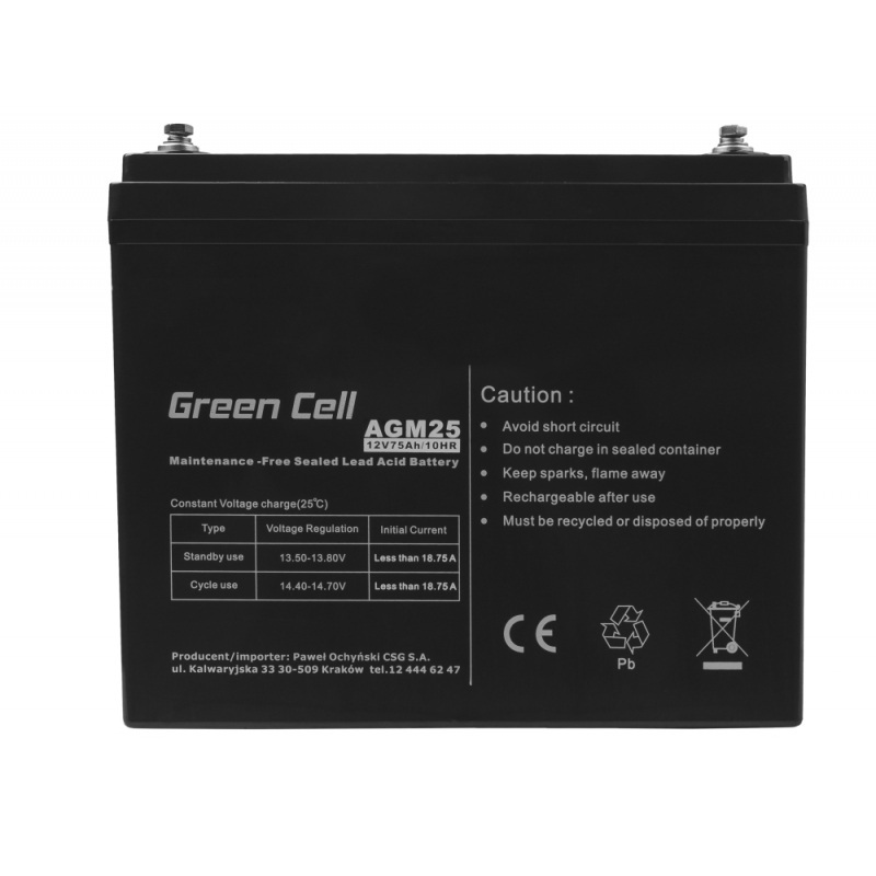 Green Cell AGM VRLA 12V 75Ah bezobsługowy akumulator