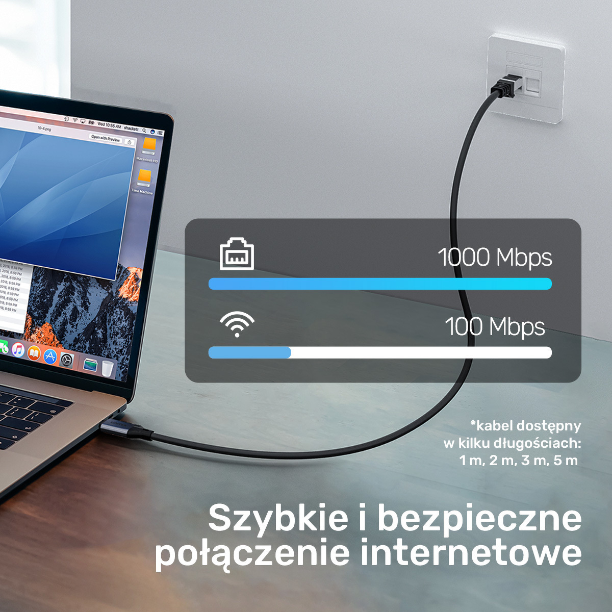 Kabel Ethernet Unitek USB-C - RJ-45 LAN, przewód sieciowy, 3m