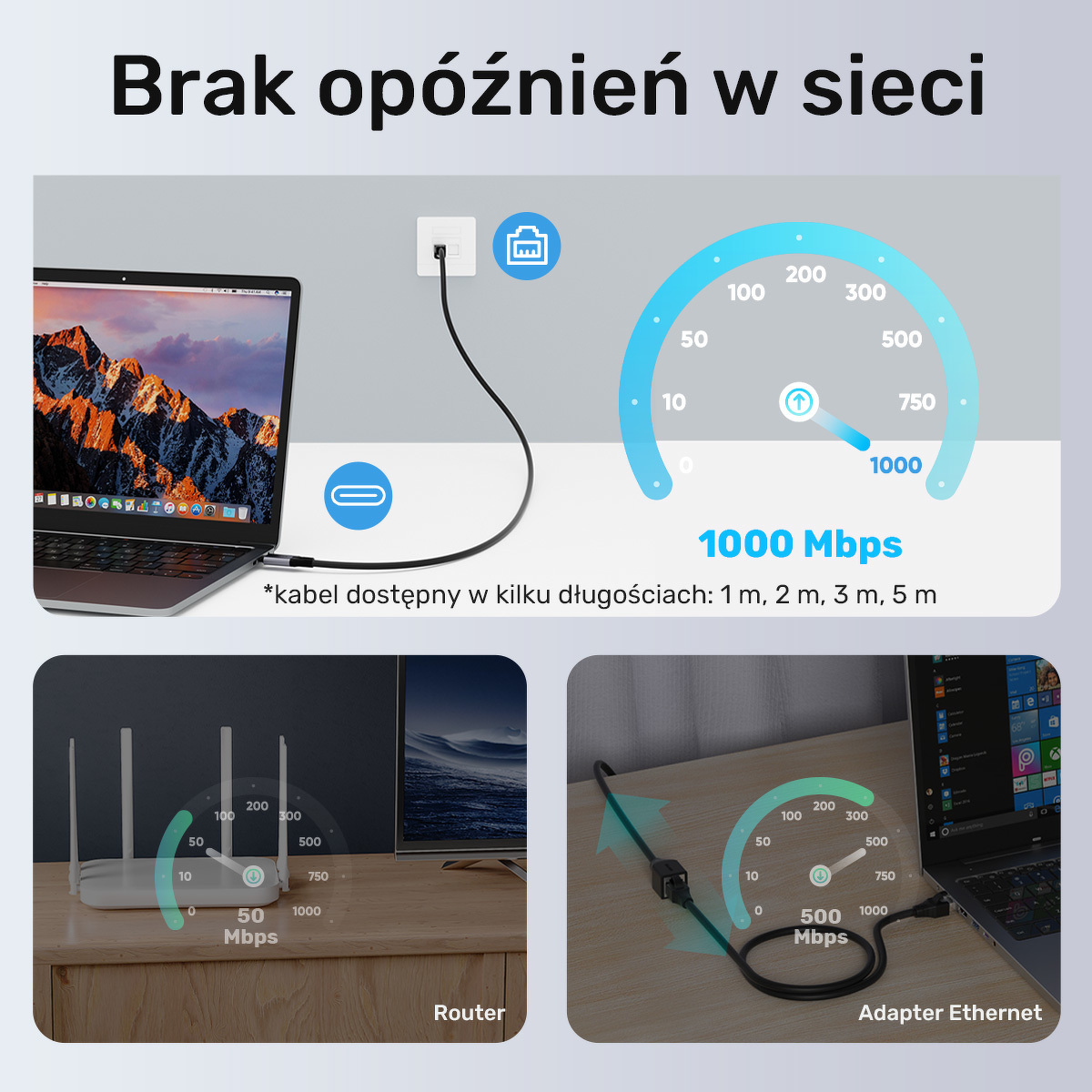 Kabel Ethernet Unitek USB-C - RJ-45 LAN, przewód sieciowy, 3m