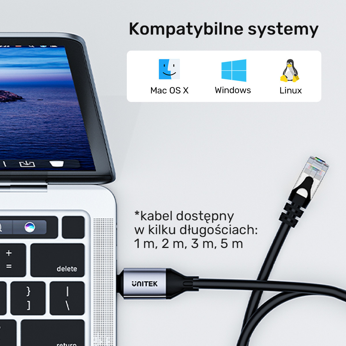 Kabel Ethernet Unitek USB-C - RJ-45 LAN, przewód sieciowy, 3m
