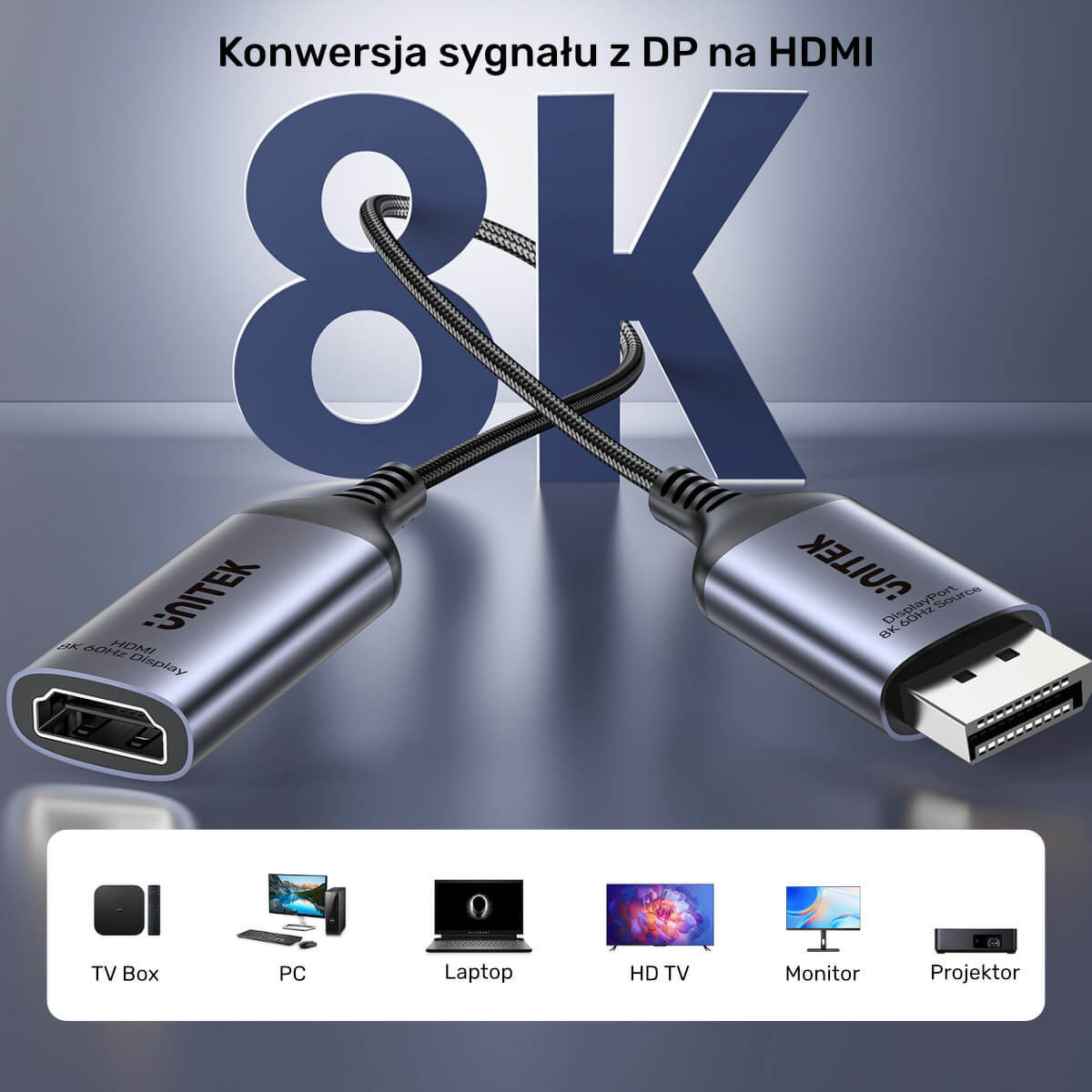 Adapter z DisplayPort 1.4 na HDMI 2.1, 8K60Hz Unitek
