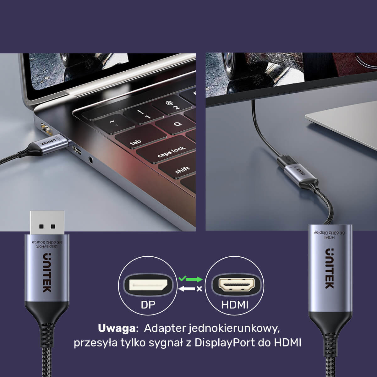 Adapter z DisplayPort 1.4 na HDMI 2.1, 8K60Hz Unitek