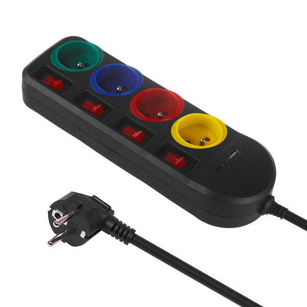 Zdjęcie produktu: Maclean przedłużacz 4 gniazda+USB A/C 1.5m czarna MCE508B Zdjęcie produktu: Maclean przedłużacz 4 gniazda+USB A/C 1.5m czarna MCE508B
