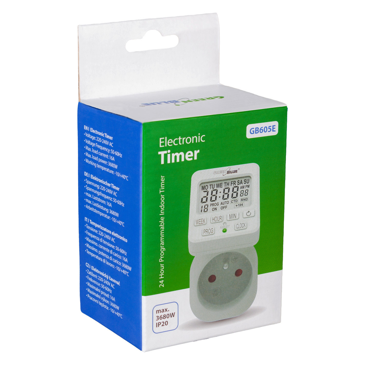 Włącznik czasowy - timer cyfrowy GreenBlue, max. obciążenie 16A, IP20