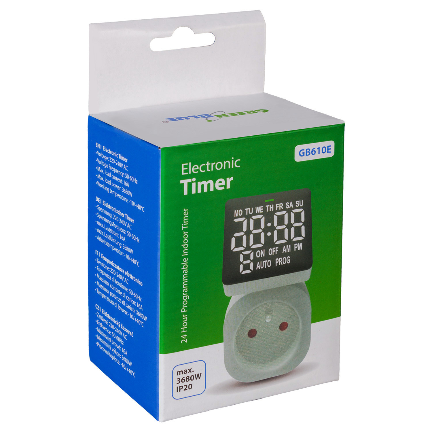 Włącznik czasowy - timer cyfrowy GreenBlue, max. obciążenie 16A, IP20