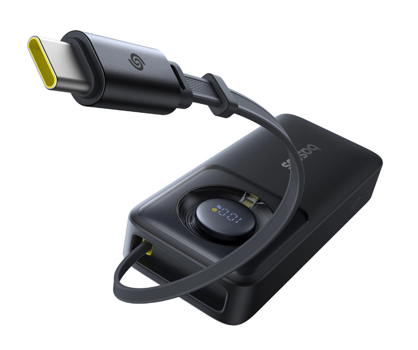 Powerbank Baseus Free2Pull 10000mAh 30W z portem USB-C i rozwijanym kablem USB-C - czarny Powerbank Baseus Free2Pull 10000mAh 30W z portem USB-C i rozwijanym kablem USB-C - czarny