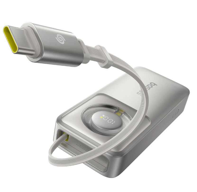 Powerbank Baseus Free2Pull 10000mAh 30W z portem USB-C i rozwijanym kablem USB-C - szary