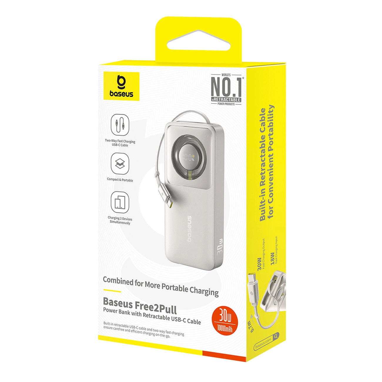 Powerbank Baseus Free2Pull 10000mAh 30W  USB-C i kablem USB-C