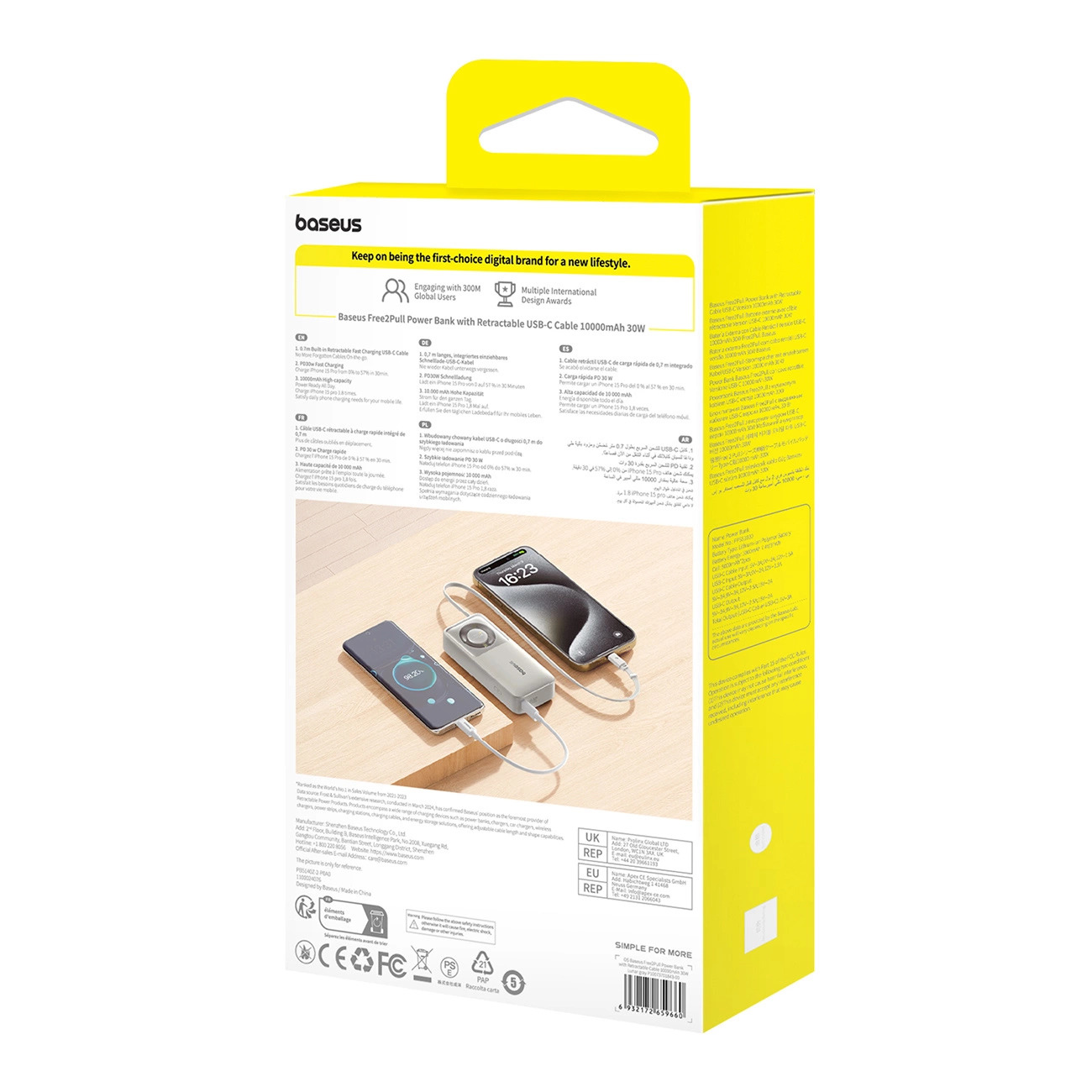 Powerbank Baseus Free2Pull 10000mAh 30W  USB-C i kablem USB-C