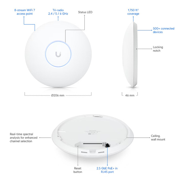 Zdjęcie produktu: Access Point Ubiquiti UniFi 7 Pro Max (U7-PRO-MAX)