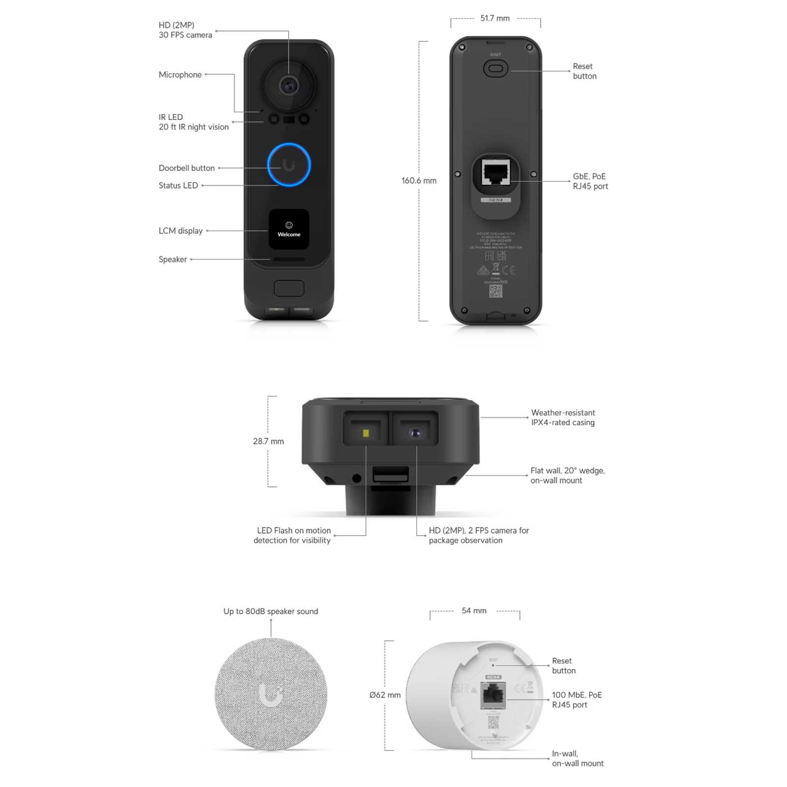 Zestaw wideodomofon + gong Ubiquiti UVC-G4 Doorbell Pro PoE Kit White Zestaw wideodomofon + gong Ubiquiti UVC-G4 Doorbell Pro PoE Kit White