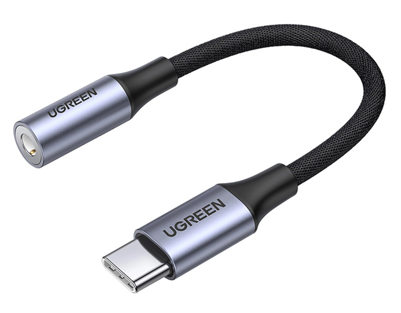 Adapter Audio Ugreen TYP-C + minijack 3,5mm 10cm z oplotem - szary (AV161)