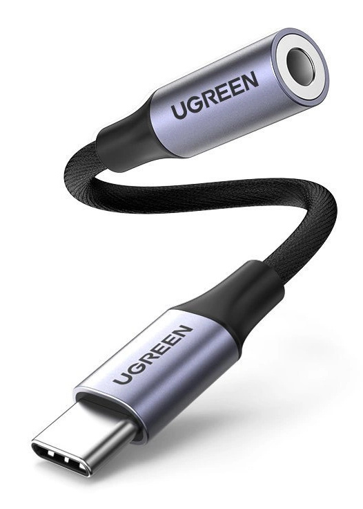 Adapter Audio Ugreen TYP-C + minijack 3,5mm 10cm z oplotem - szary (AV161)