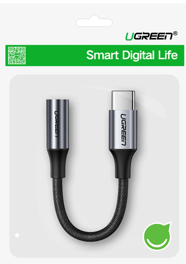 Zdjęcie produktu: Adapter Audio Ugreen TYP-C + minijack 3,5mm 10cm z oplotem - szary (AV161)