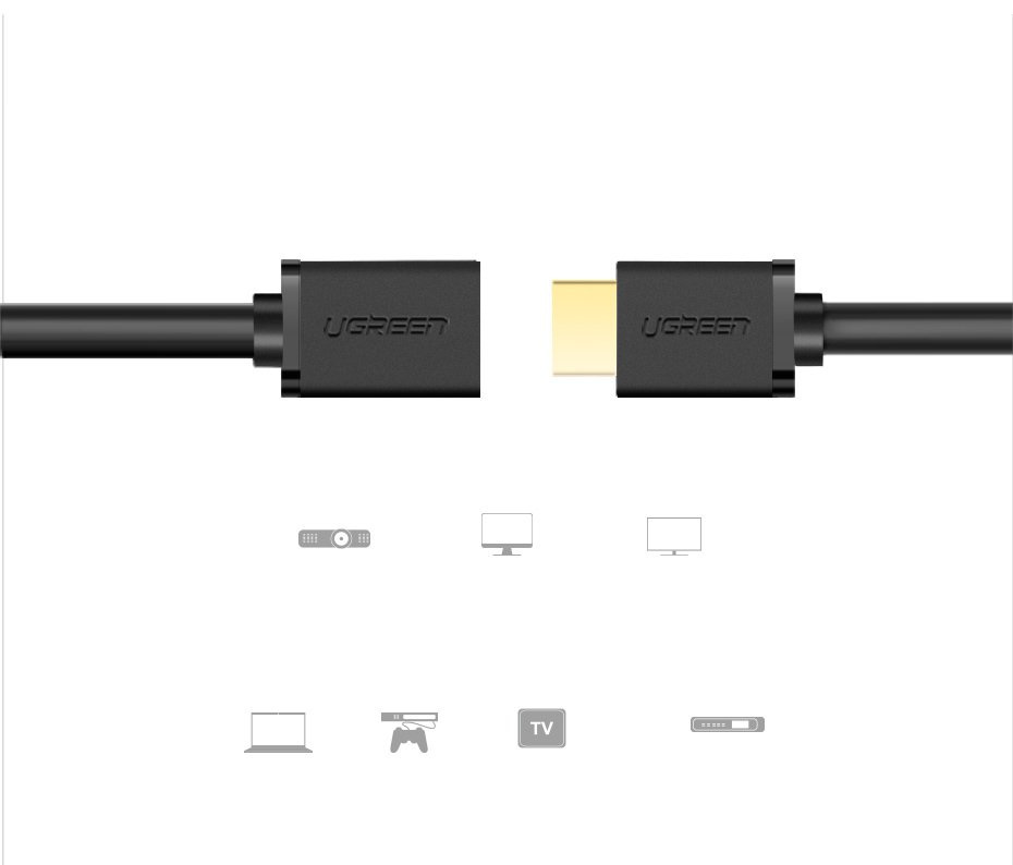 Kabel przedłużacz HDMI męski do HDMI żeński UGREEN HD107, FullHD, 3D, 3m (czarny) (10145)