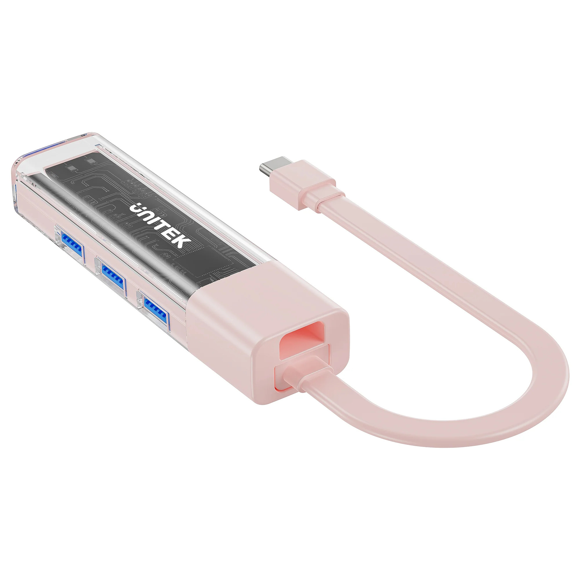 Hub dwukierunkowy USB C/USB A 5Gbps, 4x USB A Unitek różowy