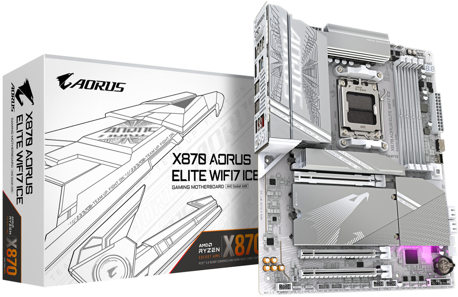Zdjęcie produktu: Płyta główna Gigabyte X870 AORUS ELITE WIFI7 ICE AM5 Zdjęcie produktu: Płyta główna Gigabyte X870 AORUS ELITE WIFI7 ICE AM5