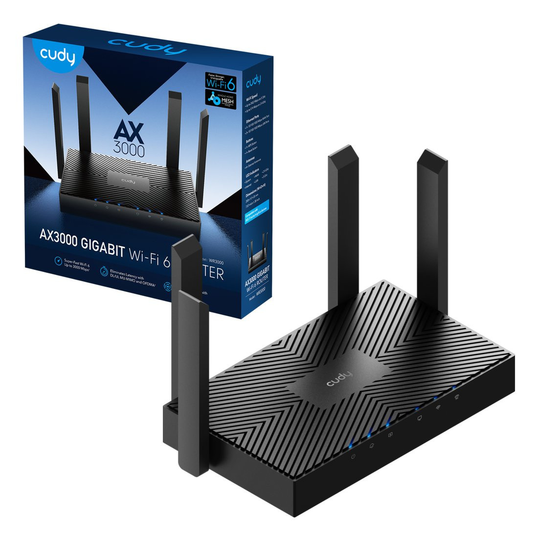 Router CUDY WR3000 |  Wi-Fi 6, 2,4GHz/5GHz (DualBand), Wi-Fi Mesh, Gigabit