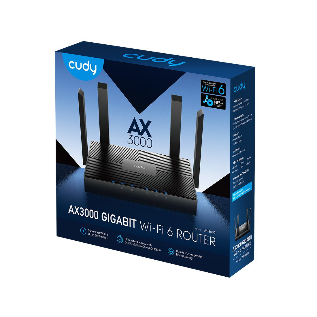 Router CUDY WR3000 |  Wi-Fi 6, 2,4GHz/5GHz (DualBand), Wi-Fi Mesh, Gigabit