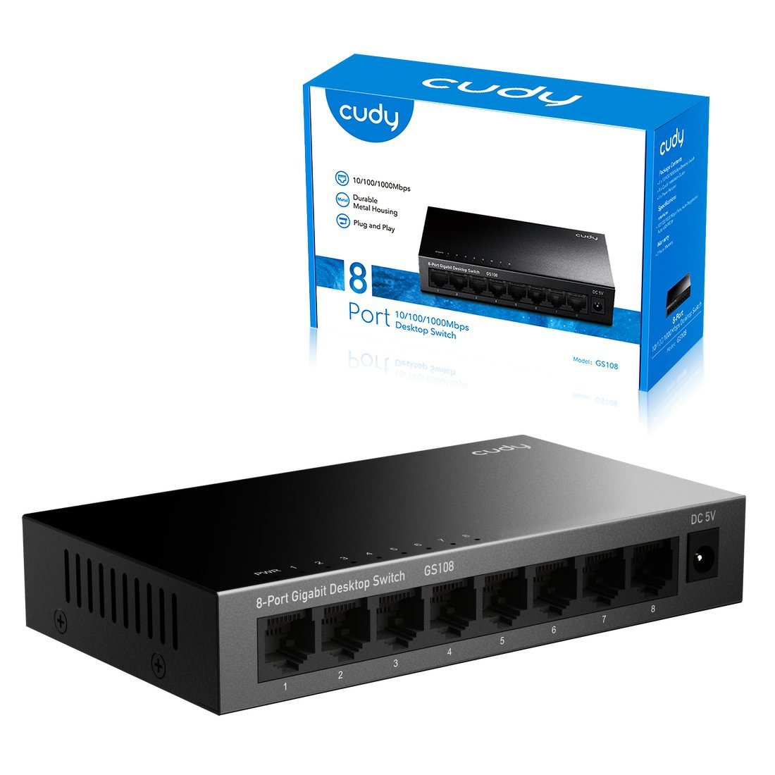 Przełącznik sieciowy switch CUDY GS108  | 8-portowy, Gigabit, Metalowa obudowa