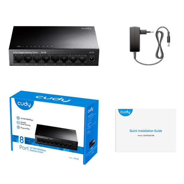 Zdjęcie produktu: Przełącznik sieciowy switch CUDY GS108  | 8-portowy, Gigabit, Metalowa obudowa