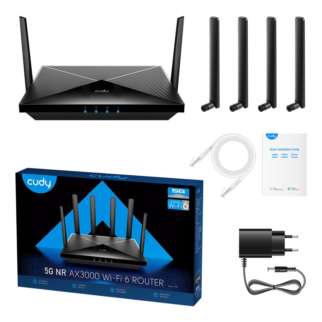 Router na karte SIM CUDY P5_EU | Wi-Fi 6, 5G, MESH, Gigabit