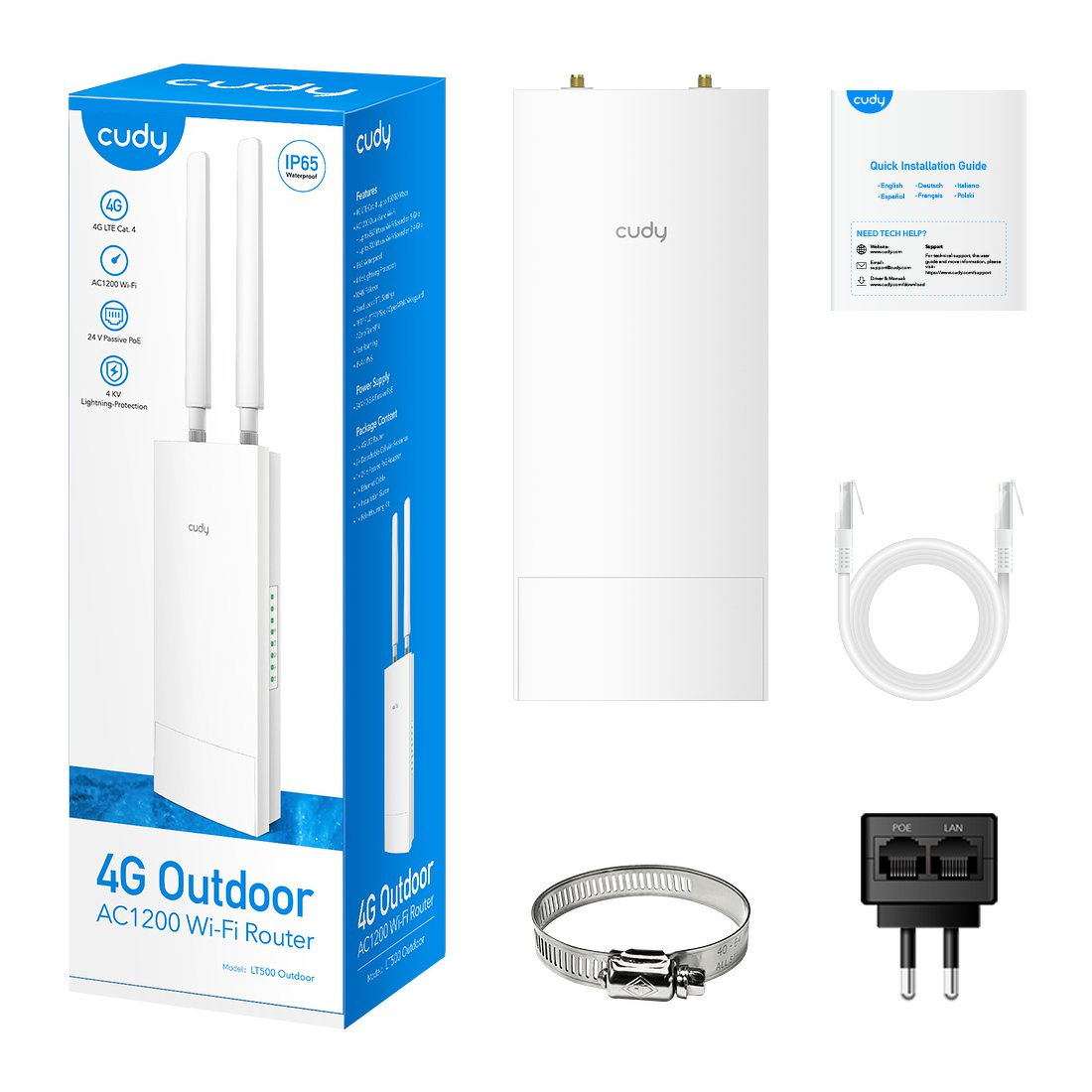Router na karte SIM CUDY LT500 OUTDOOR_EU | Wi-Fi 5, 4G LTE, MESH, zewnętrzny