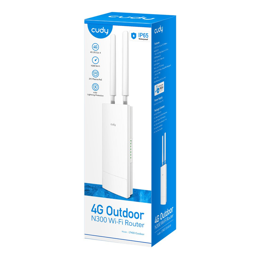 Router na karte SIM CUDY LT400 OUTDOOR_EU | Wi-Fi 4, 4G LTE, MESH, zewnętrzny Router na karte SIM CUDY LT400 OUTDOOR_EU | Wi-Fi 4, 4G LTE, MESH, zewnętrzny