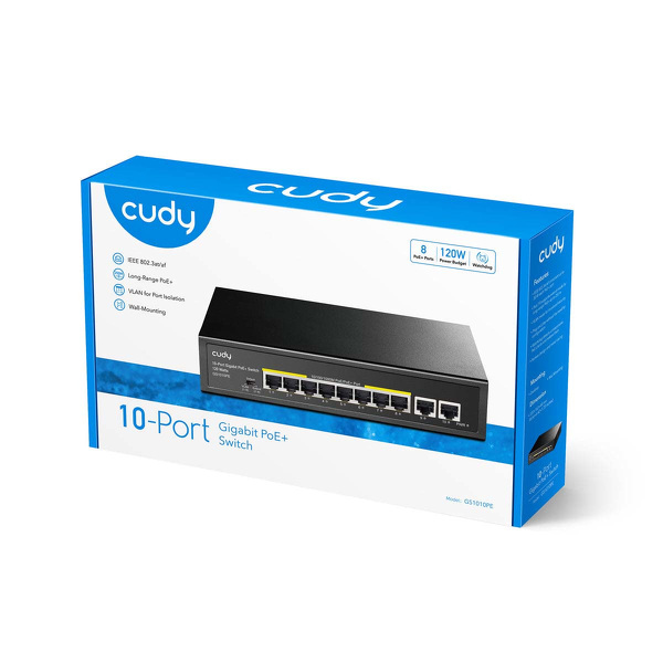 Zdjęcie produktu: Przełącznik sieciowy switch CUDY GS1010PE | 8-portowy, Gigabit, PoE+, 120W