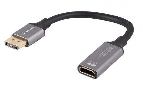 Miniatura produktu: Adapter Displayport [M] 1.4 do HDMI [F] 2.1 8K@60Hz na kablu 20cm Lanberg - srebrny (AD-DP-HD-04)