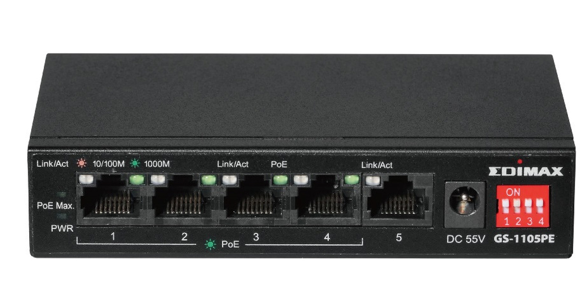 Zdjęcie produktu: EDIMAX GS-1105PE 5-Portowy przełącznik z 4 portami PoE+ i DIP Switch