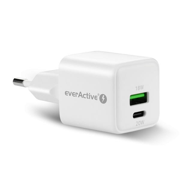 Zdjęcie produktu: Ładowarka sieciowa everActive GaN SC-330Q z gniazdem USB QC3.0 oraz USB-C PD 20W