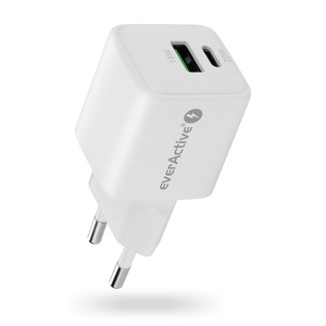 Miniatura produktu: Ładowarka sieciowa everActive GaN SC-330Q z gniazdem USB QC3.0 oraz USB-C PD 20W