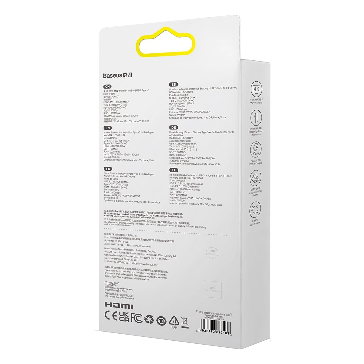 Hub 8w1 Baseus StarJoy Series, USB-C do HDMI + 3 x USB 3.1 + USB-C PD + RJ45 + microSD/SD Hub 8w1 Baseus StarJoy Series, USB-C do HDMI + 3 x USB 3.1 + USB-C PD + RJ45 + microSD/SD