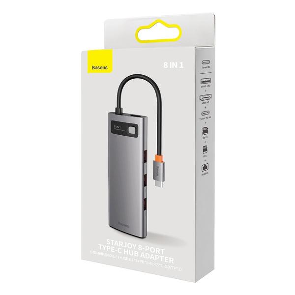 Zdjęcie produktu: Hub 8w1 Baseus StarJoy Series, USB-C do HDMI + 3 x USB 3.1 + USB-C PD + RJ45 + microSD/SD Zdjęcie produktu: Hub 8w1 Baseus StarJoy Series, USB-C do HDMI + 3 x USB 3.1 + USB-C PD + RJ45 + microSD/SD