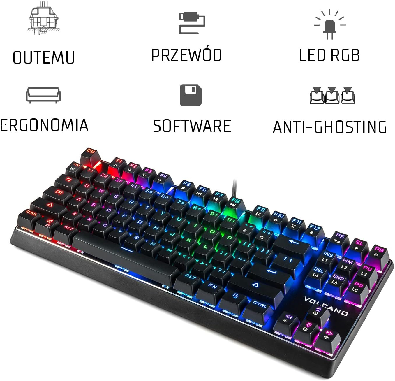 Klawiatura Modecom PRZEWODOWA MECHANICZNA Volcano Lanparty Biała RGB (brązowy przełącznik) K-MC-LANPARTY-U-RGB-BROWN-200, mechaniczna Klawiatura Modecom PRZEWODOWA MECHANICZNA Volcano Lanparty Biała RGB (brązowy przełącznik) K-MC-LANPARTY-U-RGB-BROWN-200, mechaniczna