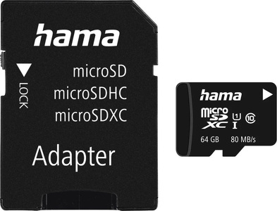 Miniatura produktu: Karta pamięci Hama microSDXC 64GB 80 MB/s C10 + Adapter SD